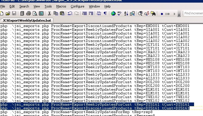 adding lines to JCSExportWeeklyUpdates.bat file